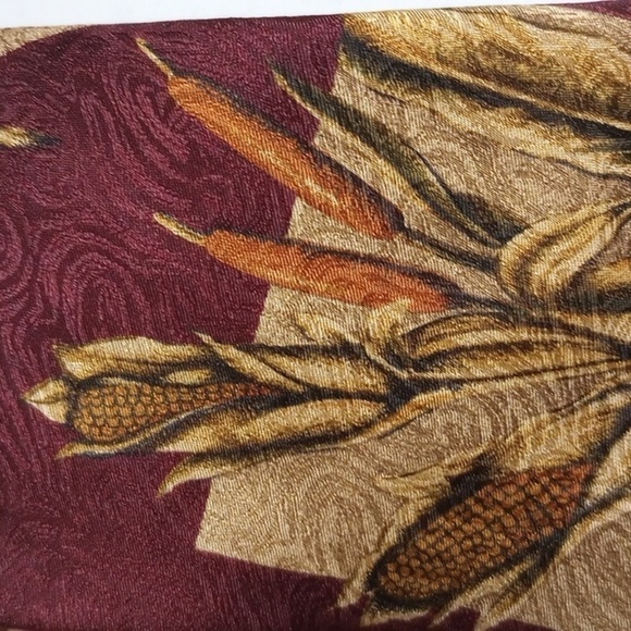 Chaps Ralph Lauren Corn and Cattails Patterned Maroon Silk Tie, 58 x 4 - Picture 2 of 5